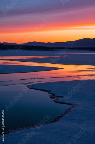 Wallpaper Mural arafed view of a lake with a sunset in the background Torontodigital.ca