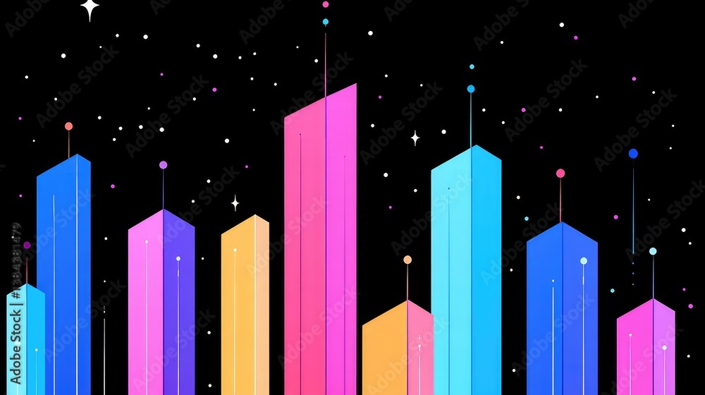 Colorful geometric shapes on a starry background Colorful geometric shapes on a starry background