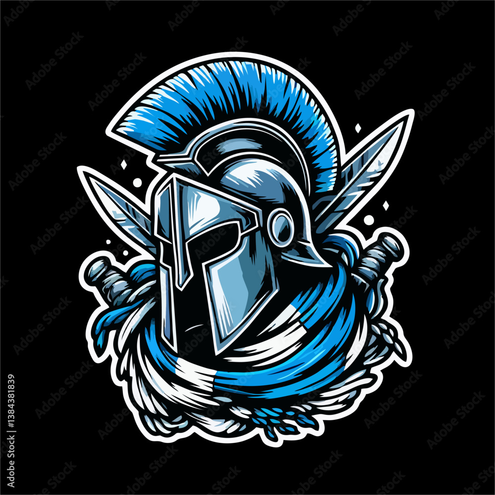 Naklejka premium Vector Illustration of Spartan Helmet with blue white color