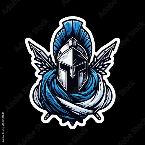 Vector Illustration of Spartan Helmet with blue white color