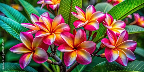 Plumeria Flowers in Bloom: A Vibrant Display of Nature's Beauty with Tropical Colors, Exotic Fragrance, and Botanical Diversity for Nature Lovers and Garden Enthusiasts