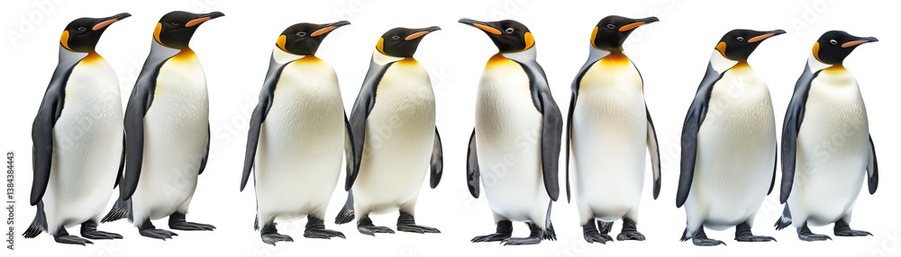 Fototapeta premium Group of King Penguins Standing in a Row on a White Background