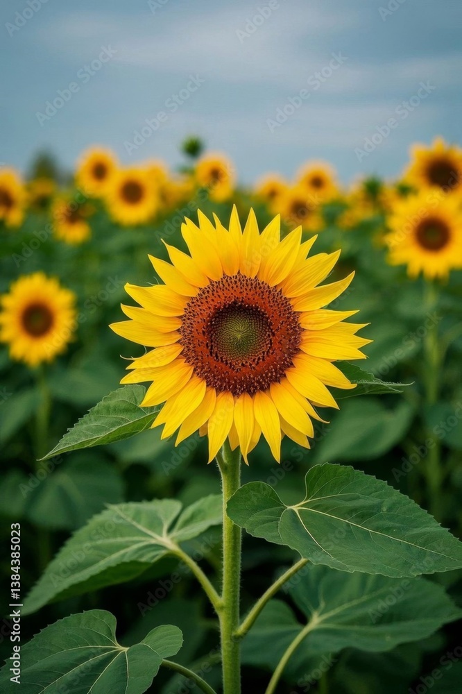 Fototapeta premium there is a large sunflower in a field of sunflowers