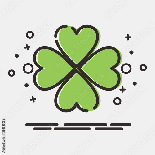 Icon four leaf clover. St. Patrick's Day celebration elements. Icons in MBE style. Good for prints, posters, logo, party decoration, greeting card, etc.