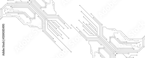 AI circuit board with electronic elements on white backdrop. UI and GUI panel design. Futuristic connected tech lines. FinTech background. Vector illustration. EPS 10