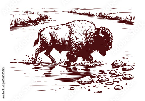  American Bison hand drawn sketch vector illustration
