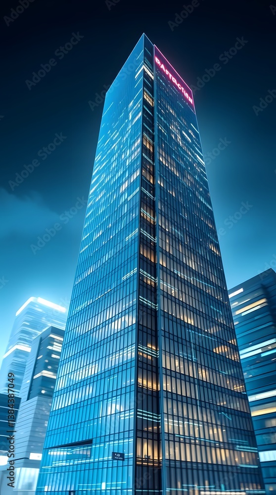 Obraz premium Modern skyscraper at night in a bustling city