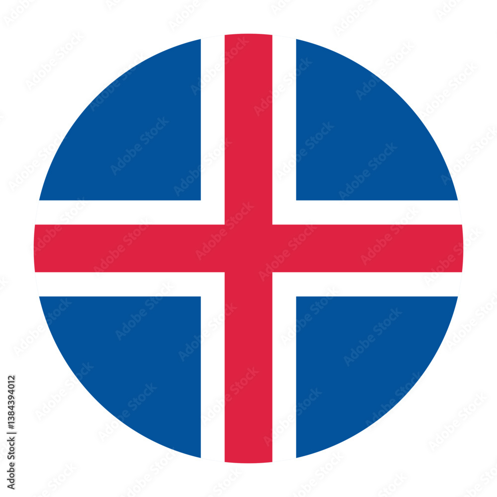 The flag of Iceland. Button flag icon. Standard color. Circle icon flag. Computer illustration. Digital illustration. Vector illustration. The flag of Iceland. Button flag icon. Standard color. Circle icon flag. Computer illustration. Digital illustration. Vector illustration.