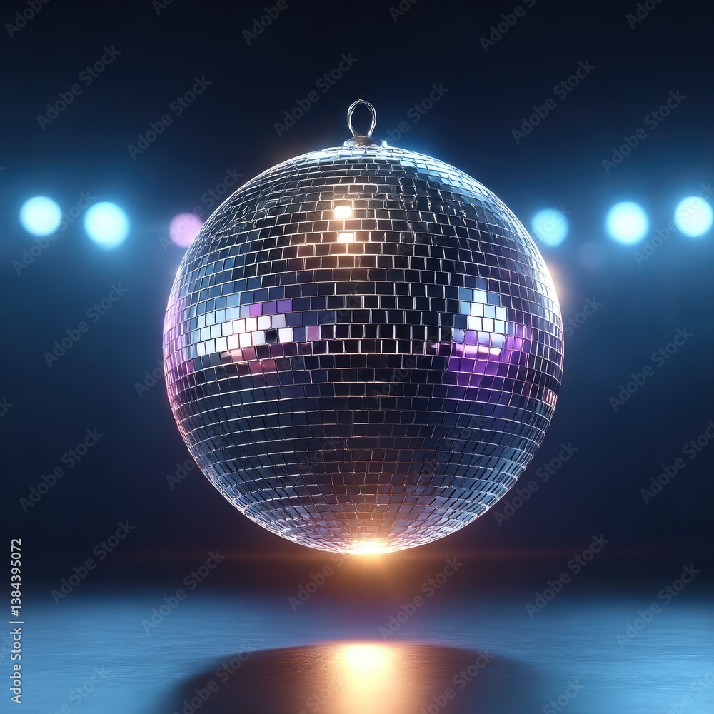 Obraz premium Silver Disco Ball with Purple and Blue Reflections on Dark Background