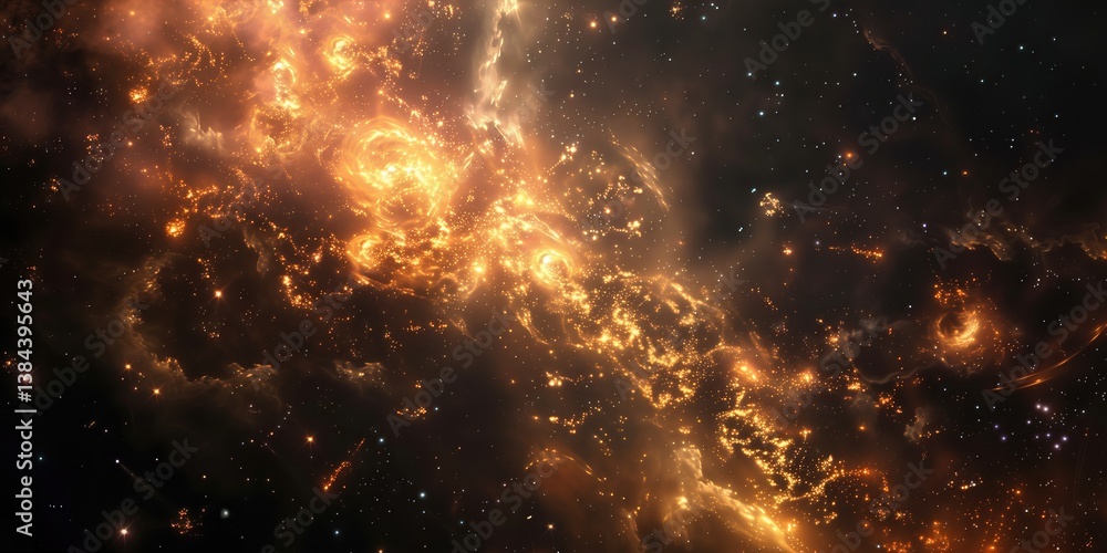 Obraz premium A cosmic explosion in space, a supernova within a distant nebula, illuminates the night sky with a brilliant glow - background wallpaper