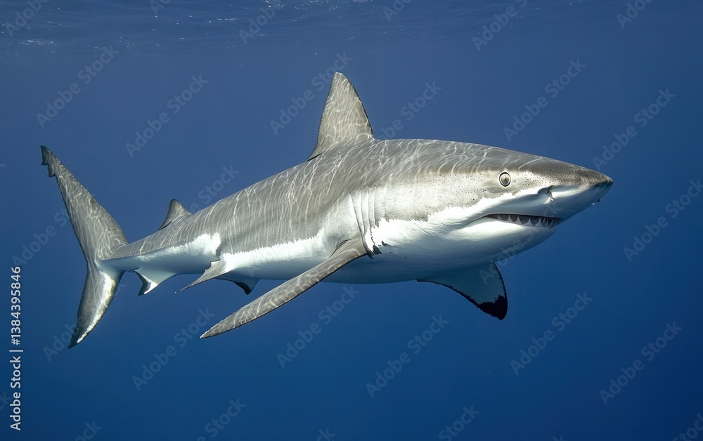 Fototapeta premium Grey Shark Underwater in Deep Blue Ocean