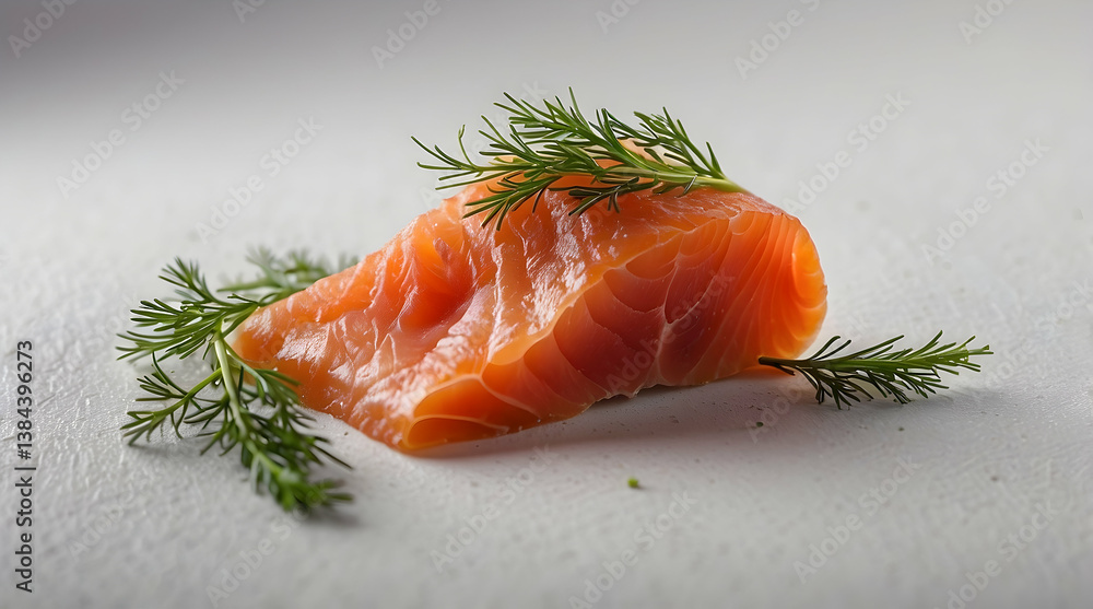 Salmon fillet garnished with fresh dill on white background Salmon fillet garnished with fresh dill on white background