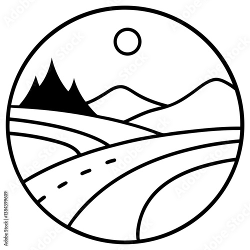 River delta meeting the ocean line art vector illustration 
