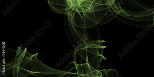Green smoke on black background. Close-up of green smoke of incense stick against black background. Close up of green smoke swirl as background. 