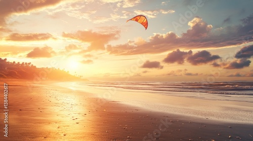 Golden Sunset Paradise: Kiteboarding at the Beach