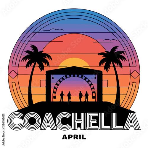 Trendy Coachella Logo with Sunset Gradient and Festival Vibes
