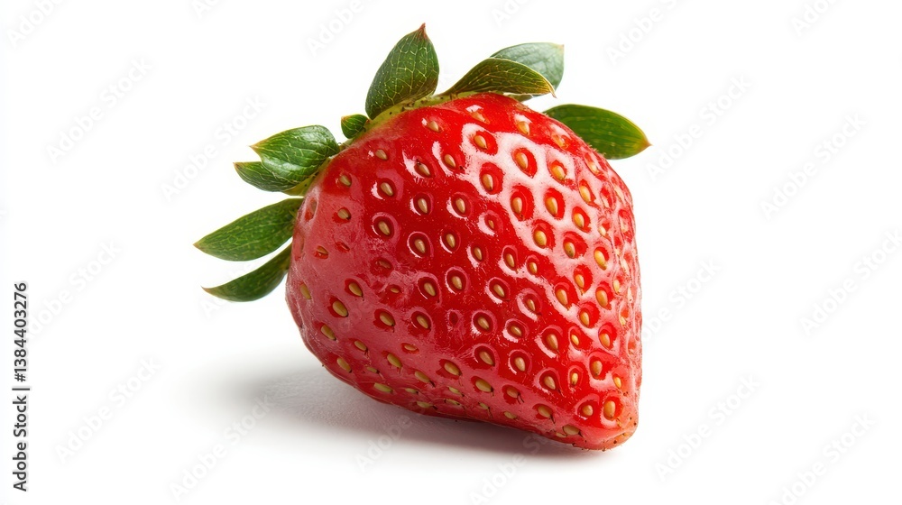 Vibrant Strawberry: A close-up of a fresh, ripe strawberry, showcasing its vibrant red skin, textured surface, and delicate green leaves. Vibrant Strawberry: A close-up of a fresh, ripe strawberry, showcasing its vibrant red skin, textured surface, and delicate green leaves.