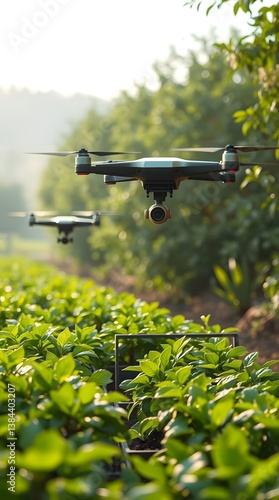 Drones surveying a vibrant farm field
