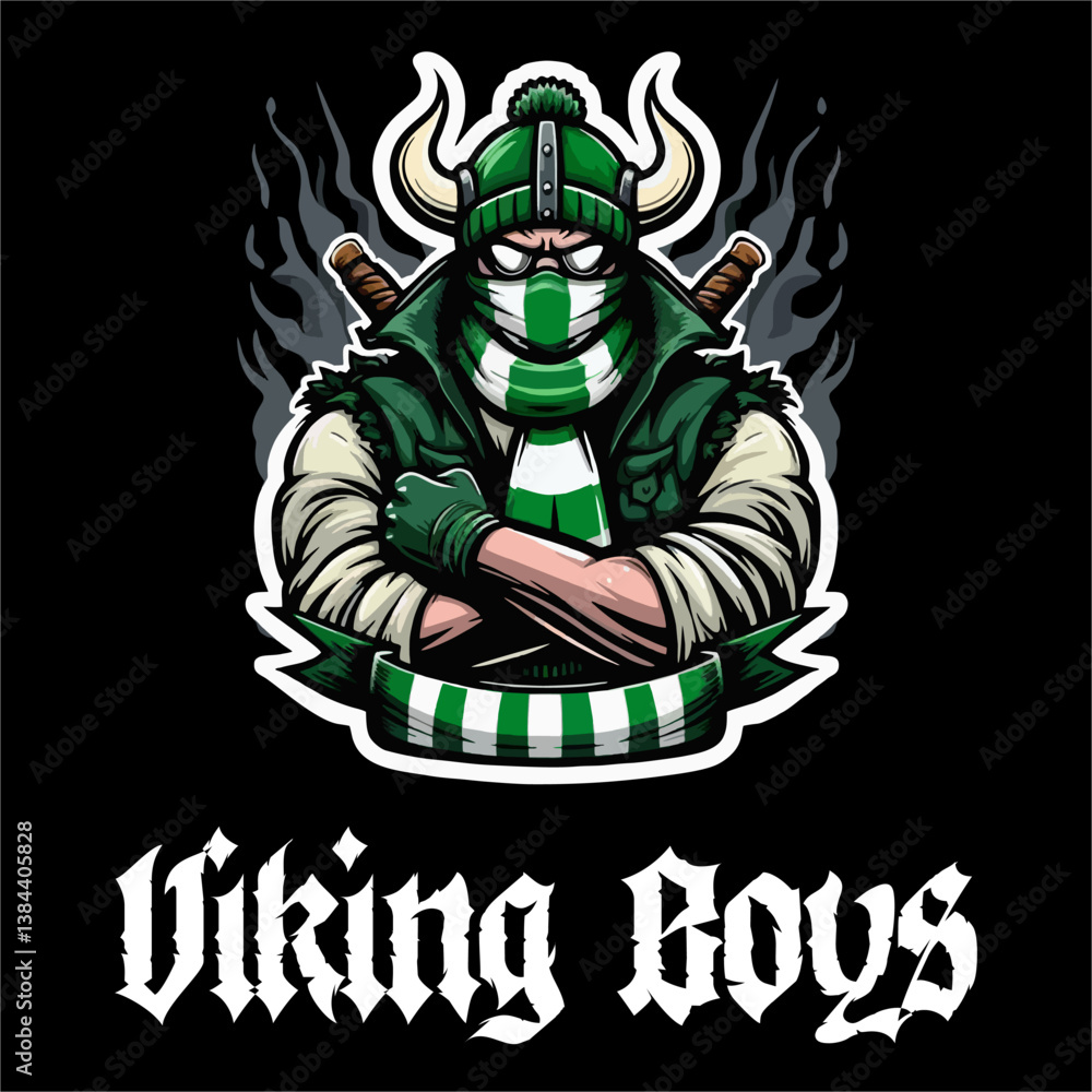 Fototapeta premium Vector Illustration of Viking with Green White color