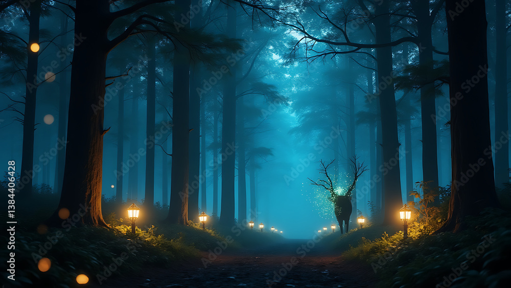 Obraz premium Mystical Enchanted Forest With Glowing Lights