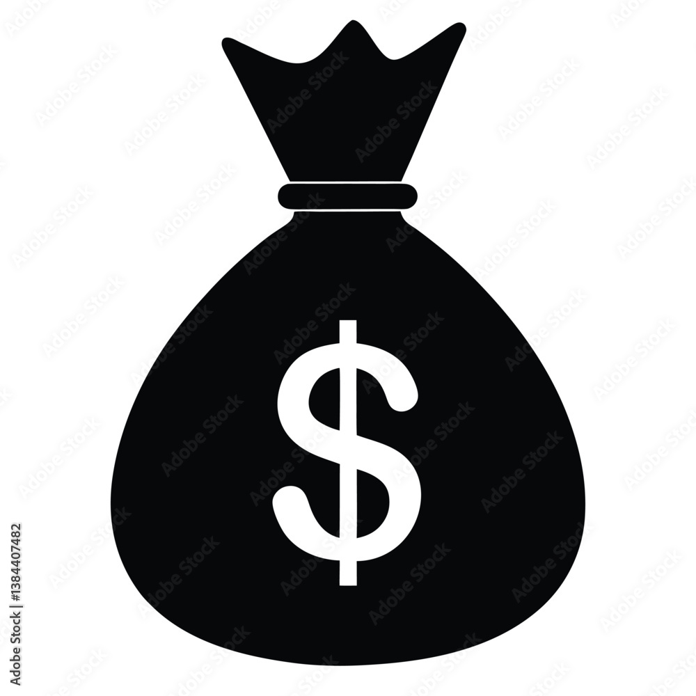 Money Bag with Dollar Sign Icon in Silhouette Money Bag with Dollar Sign Icon in Silhouette