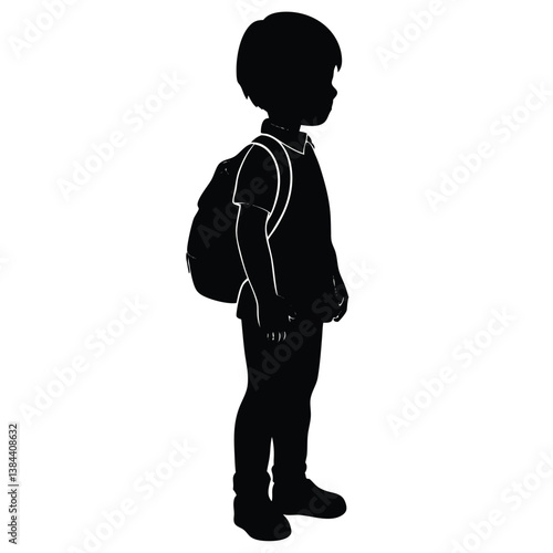 Silhouette of Boy with Backpack Side Profile