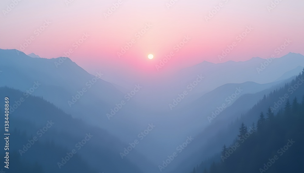 Fototapeta premium Serene Blue-Toned Sunrise Over Rolling Hills