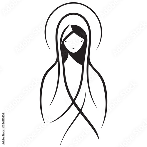Virgin Mary line art vector 