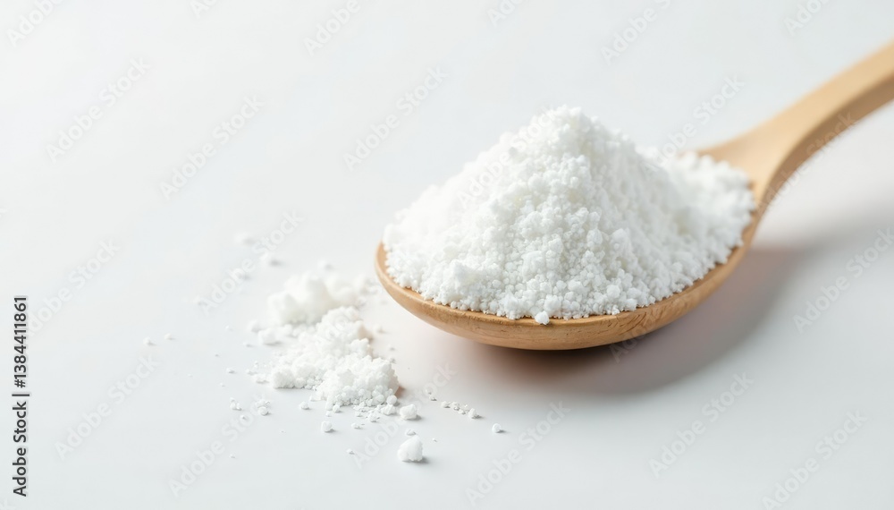 Spoonful of white sugar against white backdrop, photography, background, recipe Spoonful of white sugar against white backdrop, photography, background, recipe