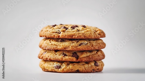 Obraz na płótnie A cozy National Chocolate Chip Cookie Day background featuring a stack of warm, gooey chocolate chip cookies with a glass of milk, macro shot w salonie