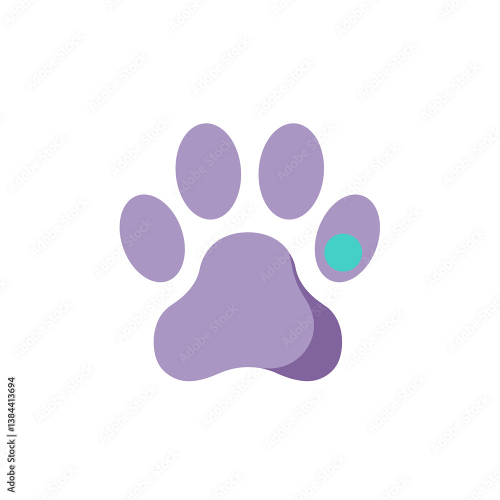 Purple Animal Paw Print with Teal Accent on White Background Purple Animal Paw Print with Teal Accent on White Background