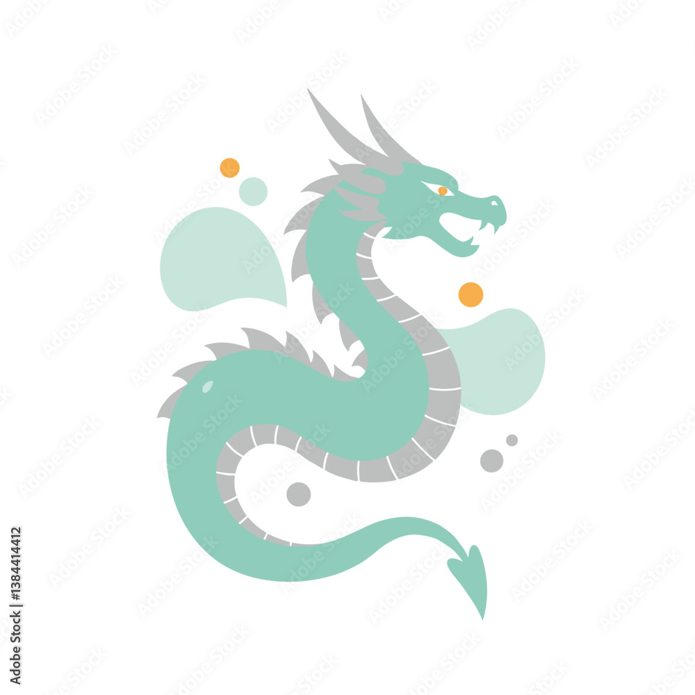 Fototapeta premium stylized dragon in teal colors with abstract shapes 