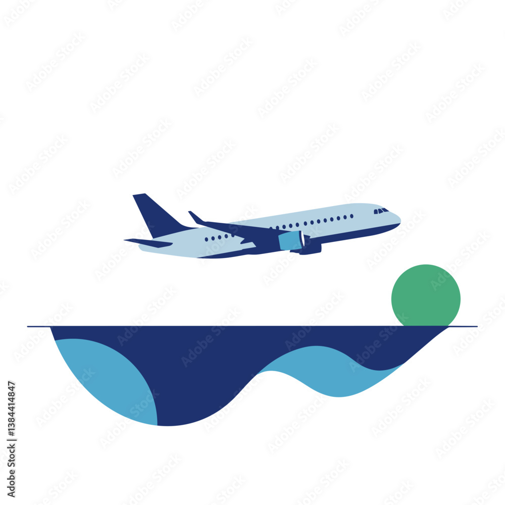 Obraz premium Airplane Flying Over Water in Abstract Style 