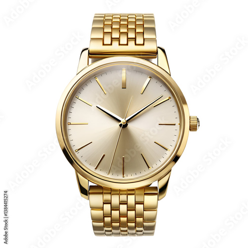 Elegant golden watch isolated on transparent background  
