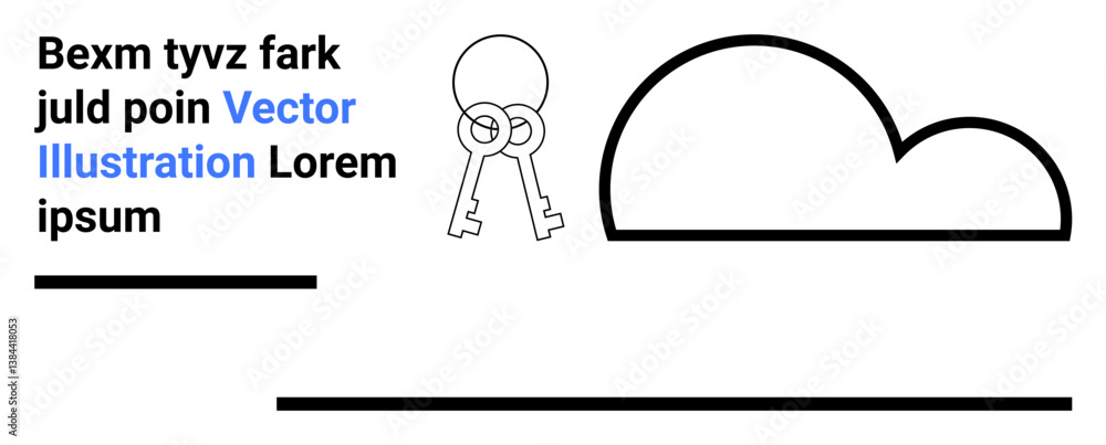 Fototapeta premium Two crossed keys symbolize access and security beside a large cloud shape. Text elements and minimal lines add balance. Ideal for technology, cloud storage, security, access, keys, data management