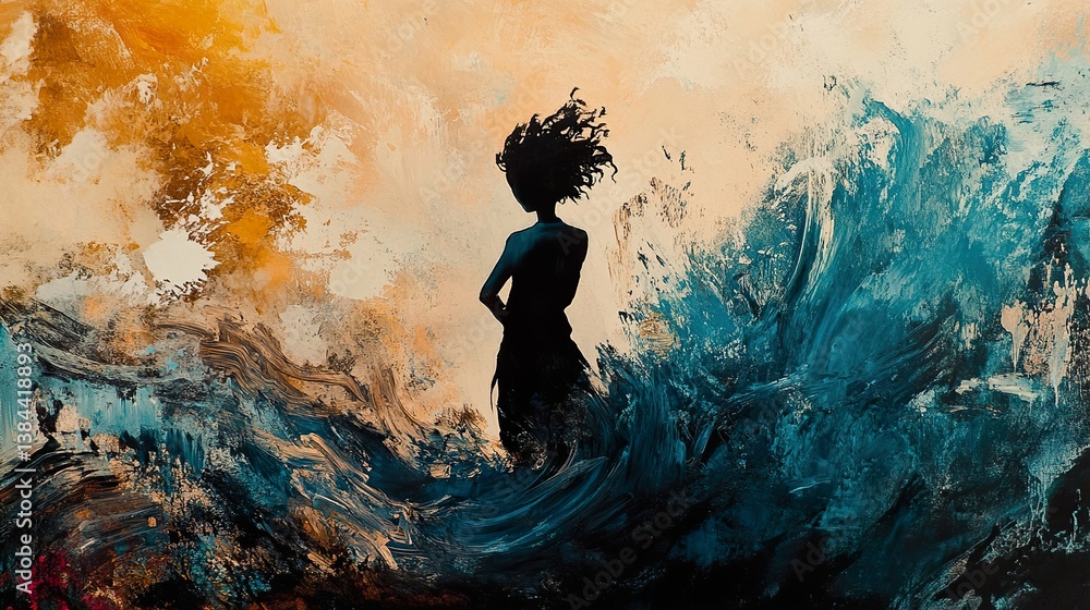 Fototapeta premium Turbulent Serenity: A Woman in the Abstract Ocean