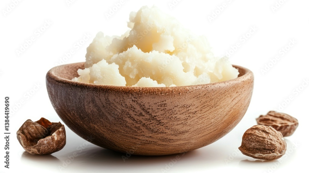 Shea butter for soft skin isolated on white background Shea butter for soft skin isolated on white background