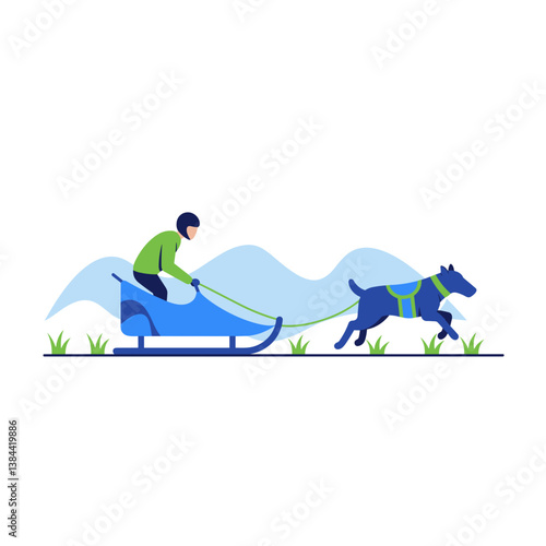 Dog Sled Racing - Person sledding with dog in snowy landscape  
