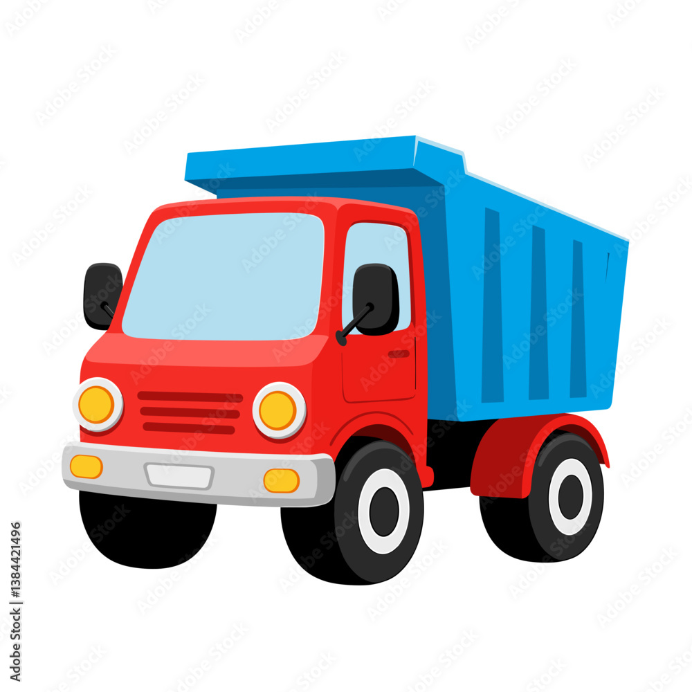 Red Dump Truck with Blue Container on White Background Red Dump Truck with Blue Container on White Background