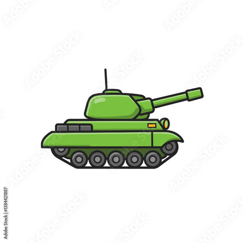 Cartoon green tank in a minimalistic style on white background  