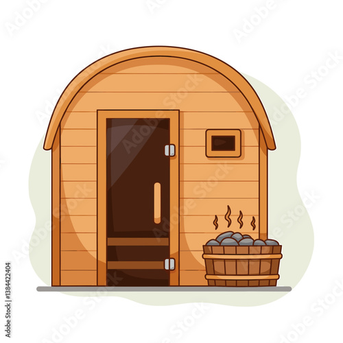 Wooden sauna building with warm stones in a calming atmosphere  