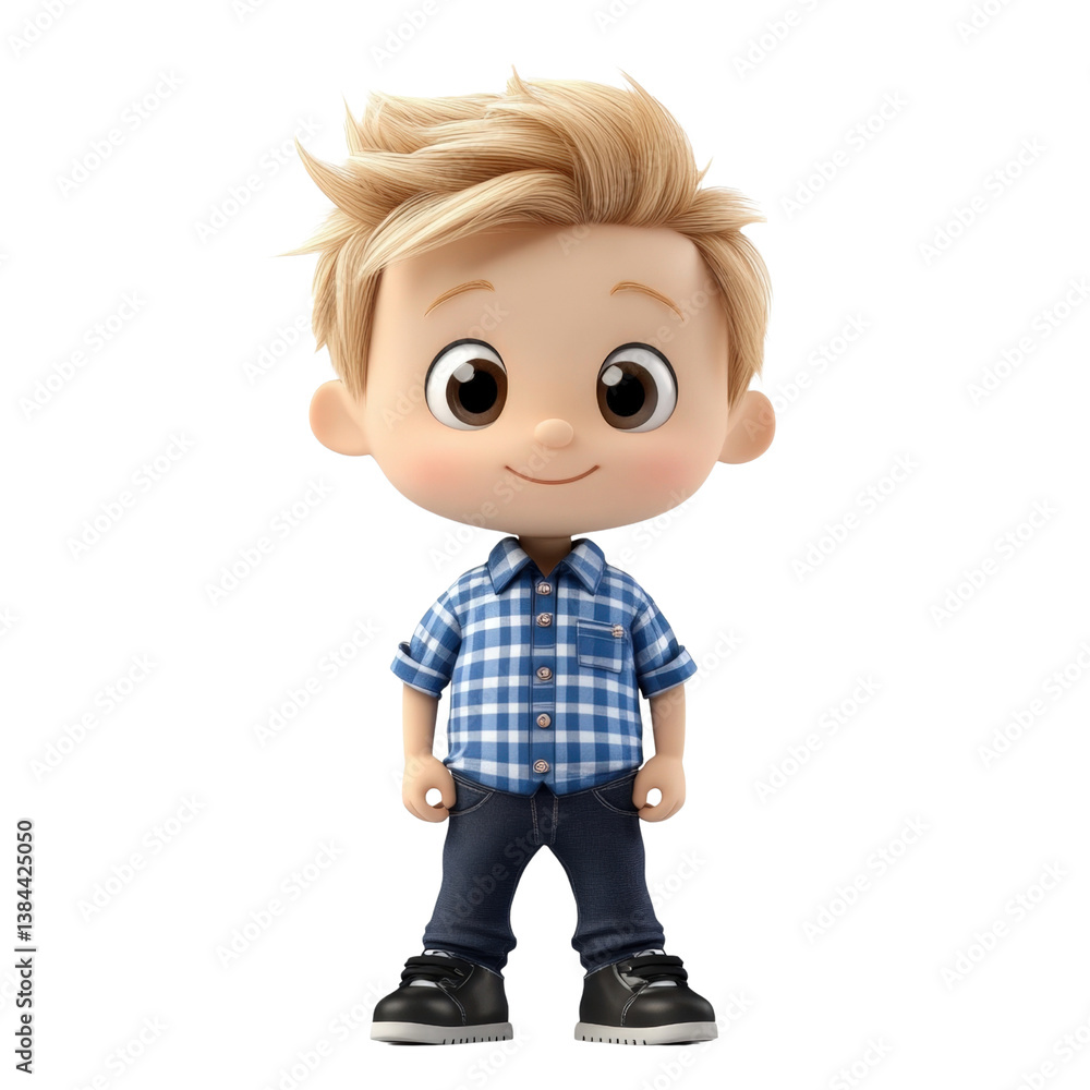 Cartoon Character of a Young Boy With Plaid Shirt and Jeans isolated on transparent background Cartoon Character of a Young Boy With Plaid Shirt and Jeans isolated on transparent background