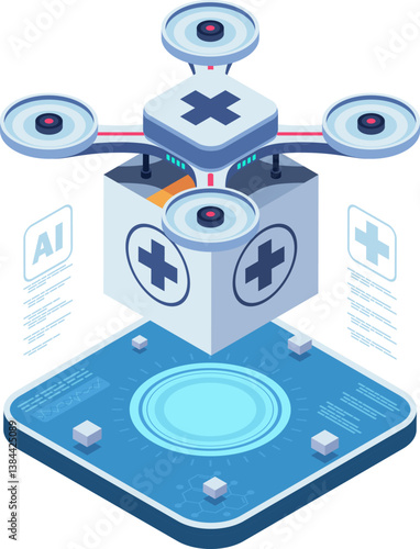 Isometric Medical Drone Delivering Healthcare Package