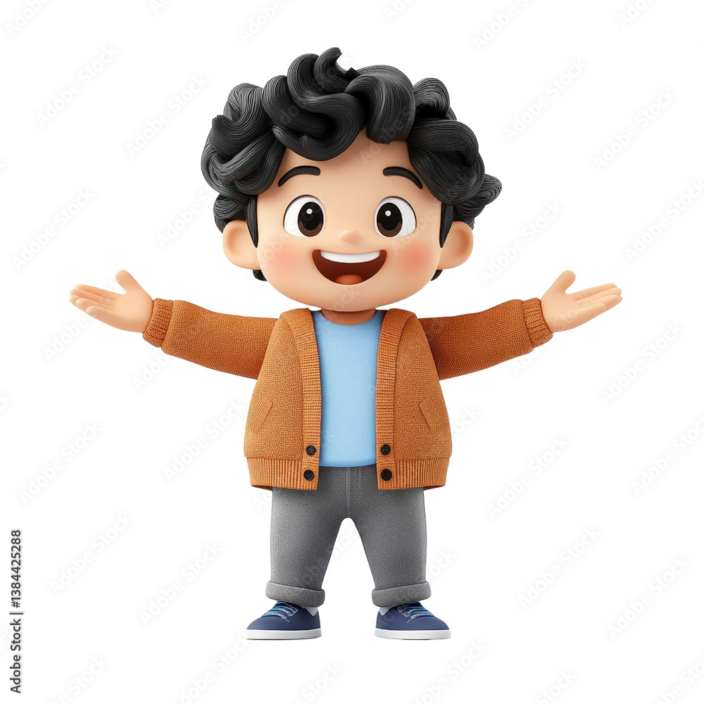 Animated boy with open arms a friendly gesture 3D character isolated on transparent background Animated boy with open arms a friendly gesture 3D character isolated on transparent background