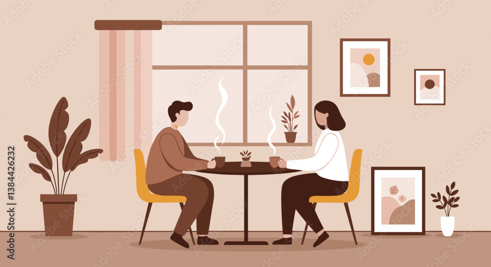 Two people enjoying coffee in a cozy indoor setting Two people enjoying coffee in a cozy indoor setting