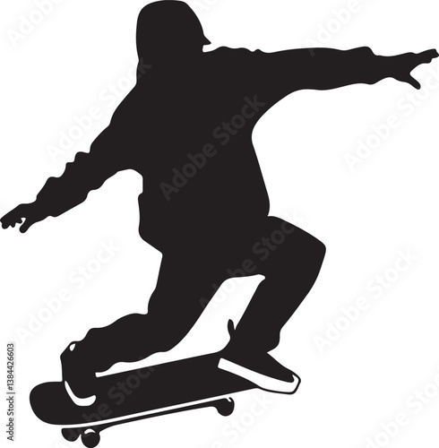 A silhouette of a skateboarder with the words skateboarding on it
