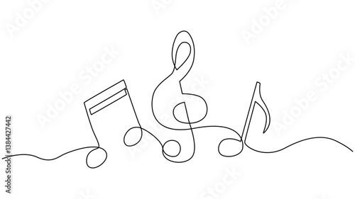 Continuous one line drawing of abstract musical notes, perfect for a music themed design.
