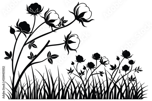 Floral nature design with silhouette flower, butterflies, and a spring pattern