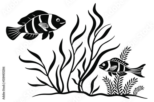 Black silhouette fish vector art tattoo design symbol
