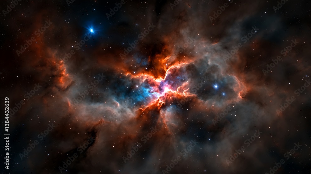 Naklejka premium Cosmic Nebula Fiery Stellar Cloudscape.